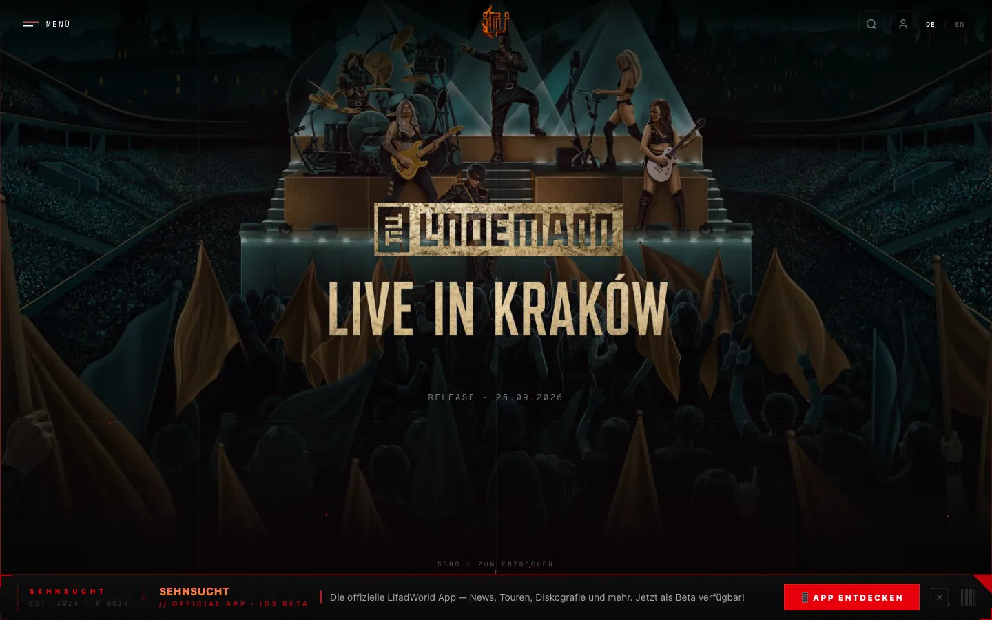 Die Startseite von lifad.world im Browser, Ankündigung Live in Kraków
