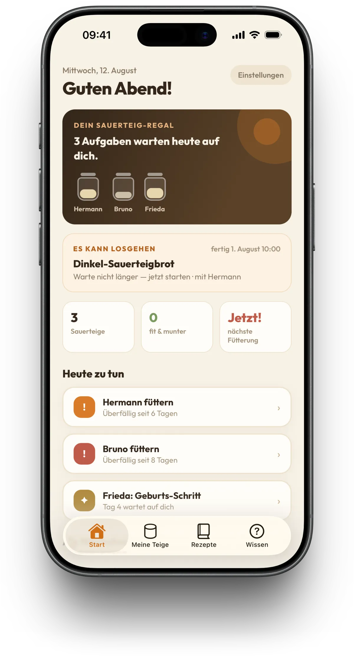 Mein Hermann auf dem iPhone, Übersicht mit Fütterungsplan